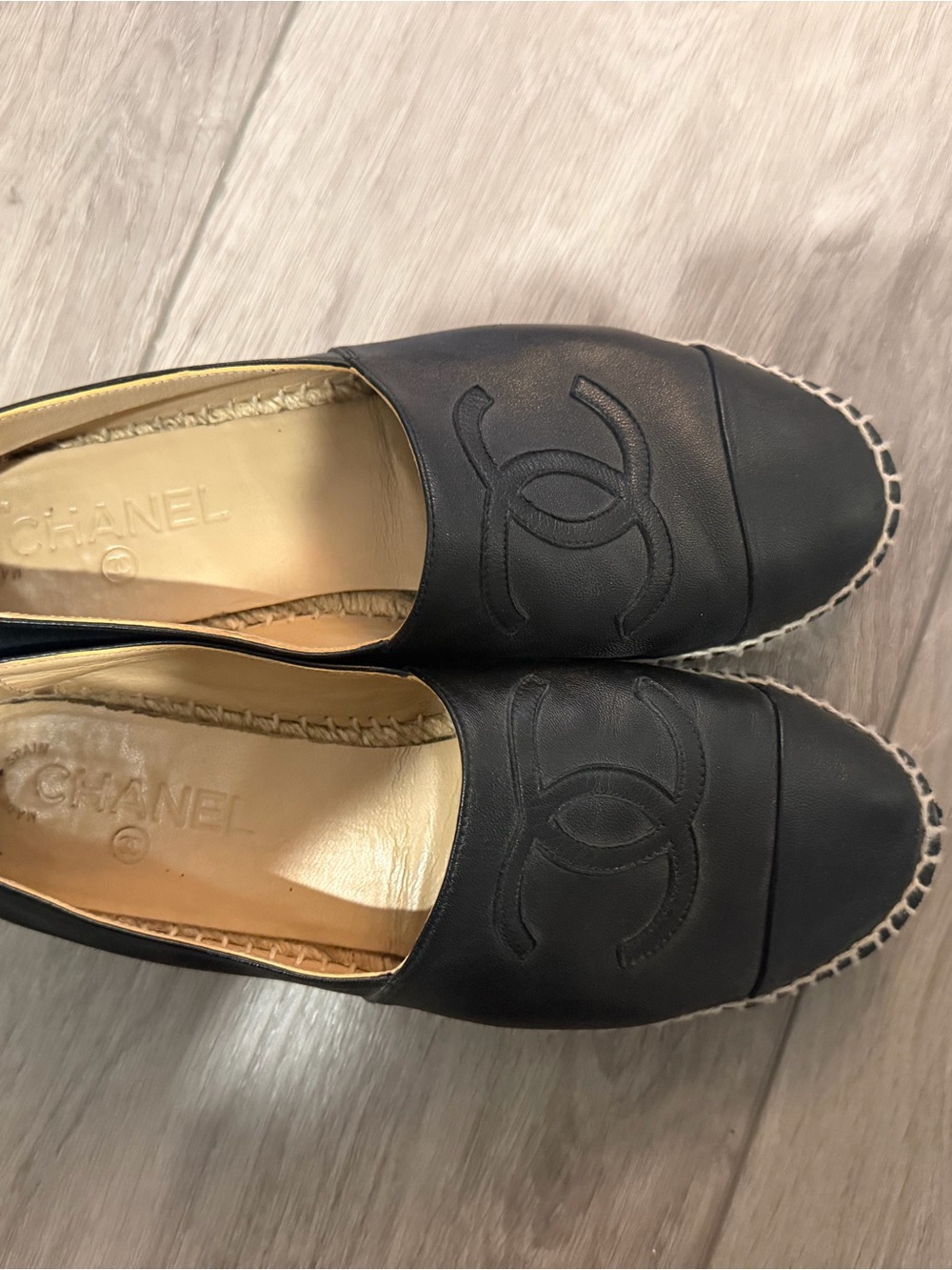 Chanel Lambskin CC Espadrilles Flats Black  Size 38 Dust Bag - Picture 3 of 7